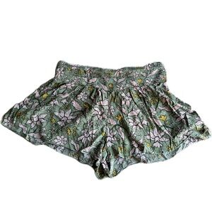 Aerie Elastic Waist Floral Flowy Shorts Pull On Pink Green Womens X-Large EUC